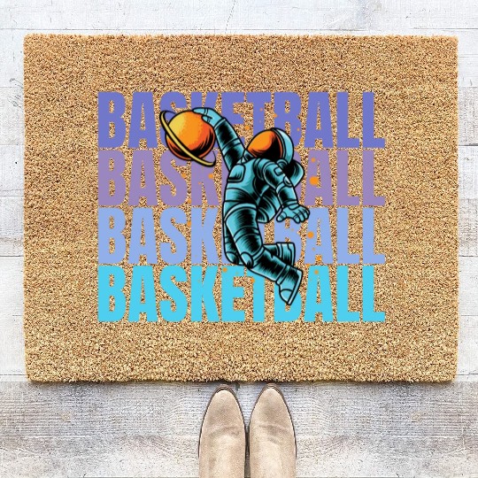 Astronaut Dunking Basketball Creative Illustration Coir Doormats