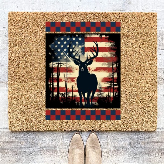 Ripped American Flag Woodland Camo Underlayer Coir Doormats