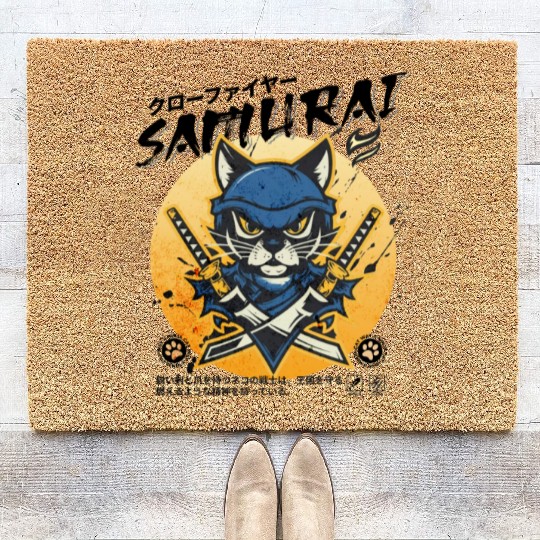 Samurai Cat, Ninja Cat, Cat Assassin, Warrior Cat Coir Doormats