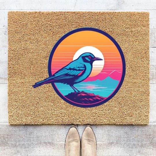 Synthwave Blue Bird Coir Doormats