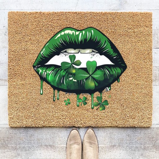 St Patrick Irish Green Lips Coir Doormats