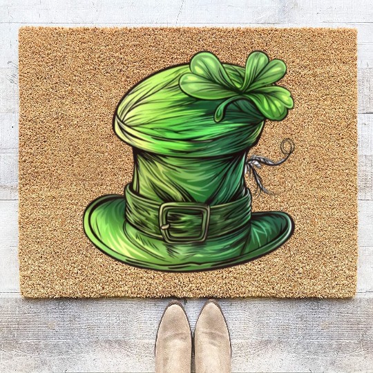 St Patrick Irish Green Hat Coir Doormats