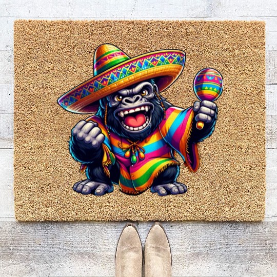 Cinco de Mayo Gorilla: Festive Design Coir Doormats