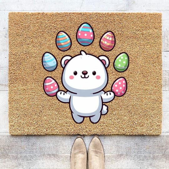 Cartoon Polar Bear Easter Egg Design Coir Doormats