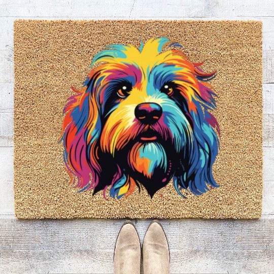 Watercolor Colorful Tibetan Spaniel Coir Doormats