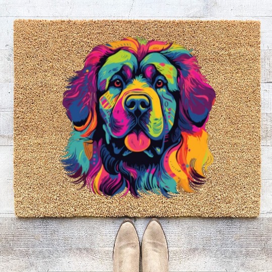 Watercolor Colorful Tibetan Mastiff Coir Doormats