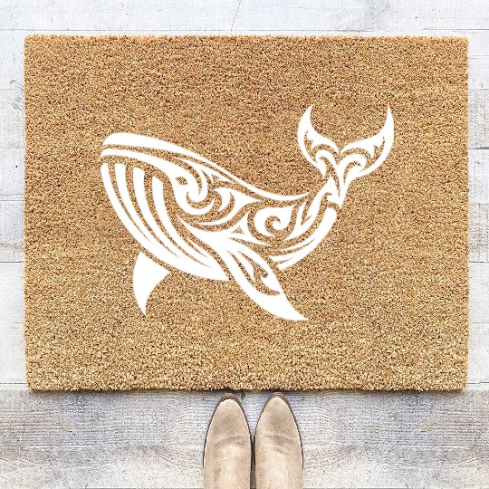 T Tattoo Style Whale Swimming Sea Creature Coir Doormats