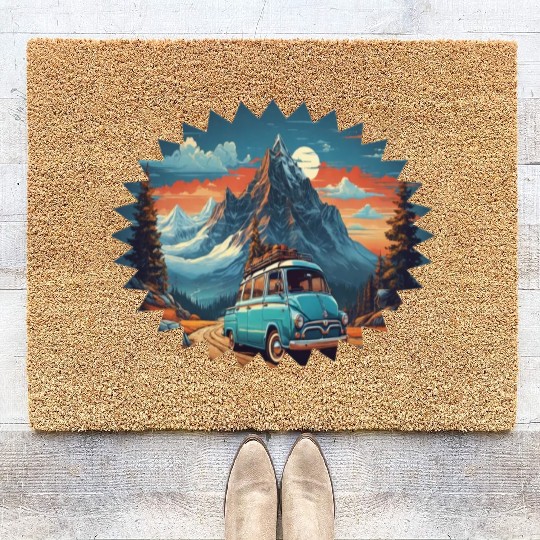 Classic car with wonderful mountains background Coir Doormats