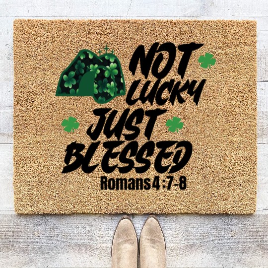 Blessed Beyond Luck: Romans 4:7-8 St. Patrick Coir Doormats