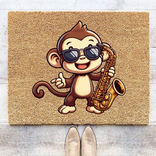 Jazz Saxophone Monkey Chimpanzee Music Lover Coir Doormats
