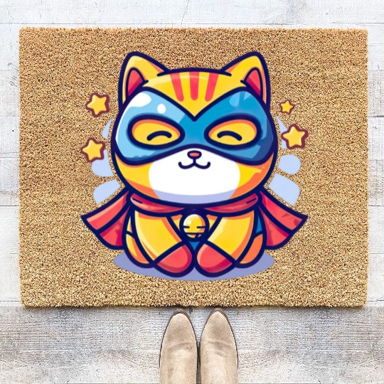 Superhero Kawaii Cat Coir Doormats