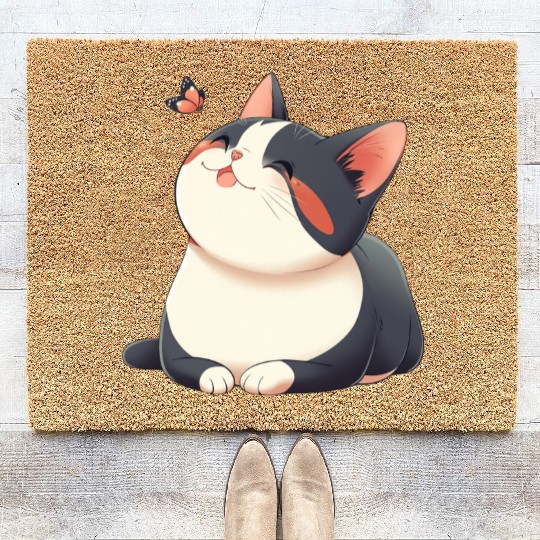 Kawaii Cat and Butterfly Coir Doormats