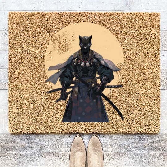 Anime Panther Warrior Samurai katana Coir Doormats
