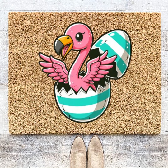 Flamingo Hatching from Easter Egg Easter Surprise Coir Doormats