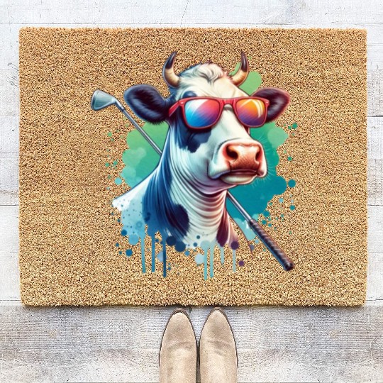 Cow Golfer Golf Course Dog Owner Coir Doormats