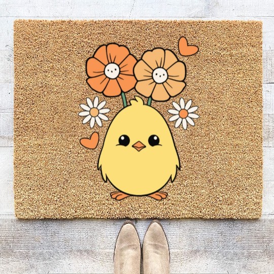 Chick Chicken Spring Flowers Summer Easter Garden Coir Doormats