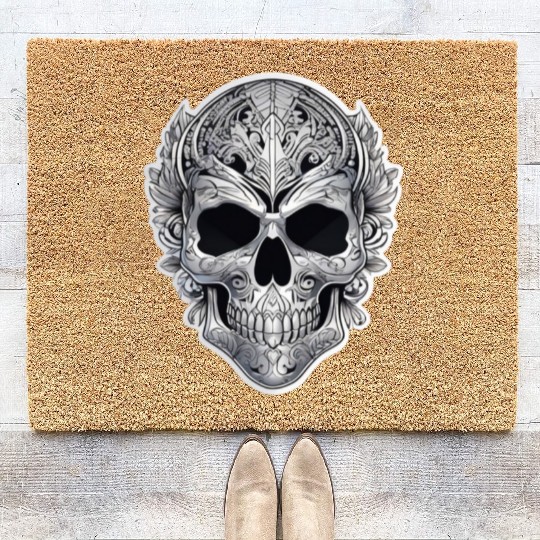 Mexican tribal silver metallic skull Coir Doormats