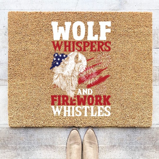 Howling Wolf White Stars Red Stripes American Coir Doormats
