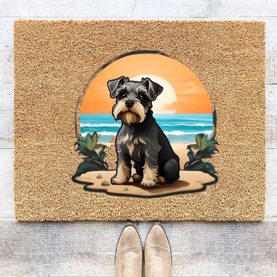 A miniature schnauzer dog in the beach Coir Doormats