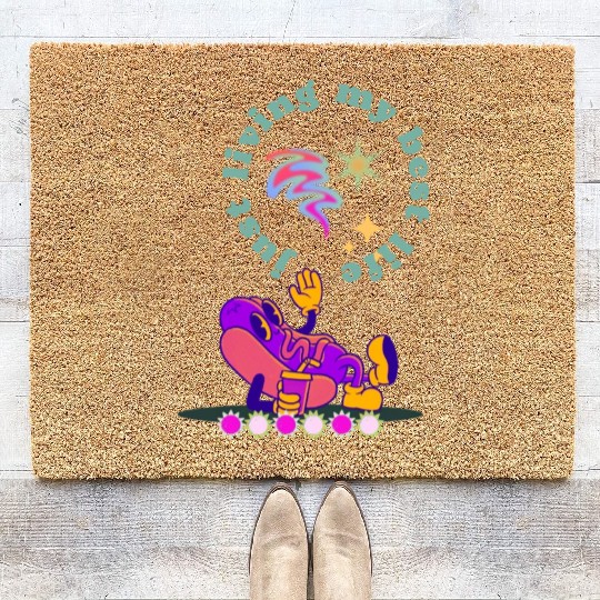 Purple Retro Hotdog Illustration Coir Doormats