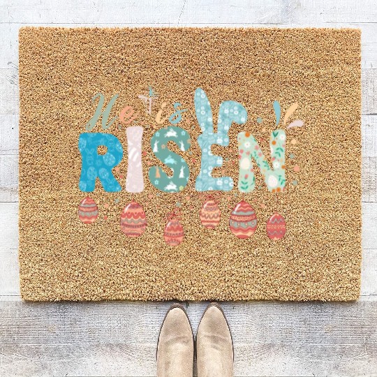 He Is Risen Easter Celebration Theme Coir Doormats