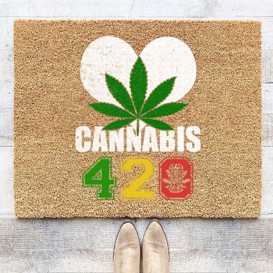 Sidesplitting 420 Love Herb Weed Marijuana Design Coir Doormats