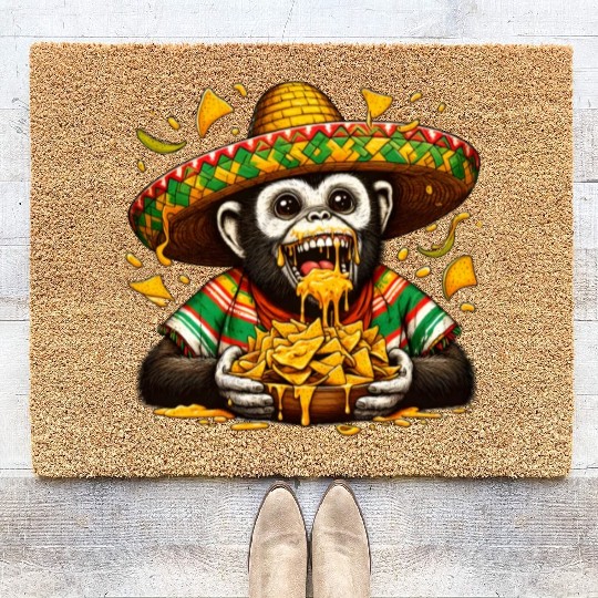 Cinco de Mayo monkey with nachos Coir Doormats