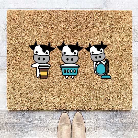 Coffee, Laundry, Vacuum - Cow Chores - Daily Plan Coir Doormats