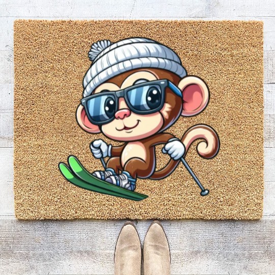 Monkey Chimpanzee Skier Skiing Coir Doormats