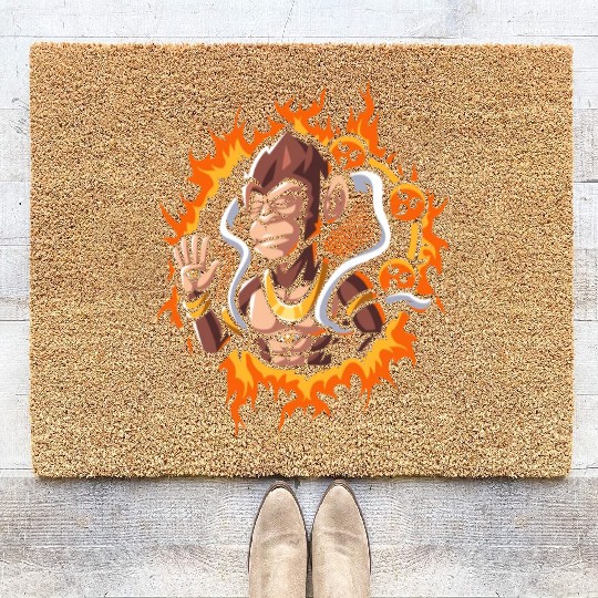 Goddes Ape With Halftone Fire Background Coir Doormats