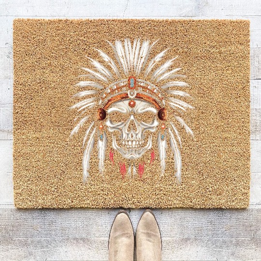 Indigenous Native American Skull Skull Head Coir Doormats