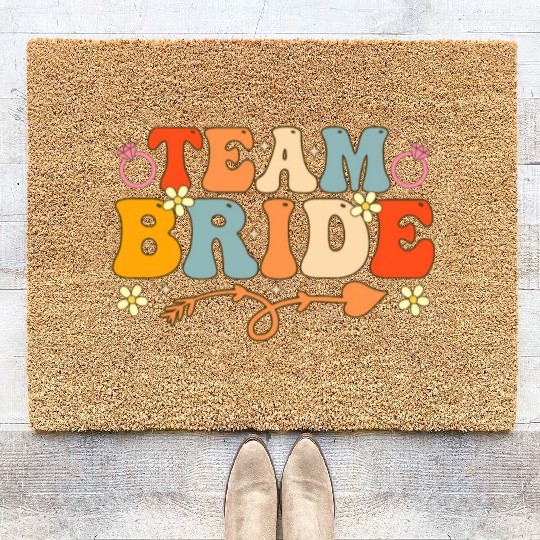 Team Bride Groovy Bridal Party Bachelorette Party Coir Doormats