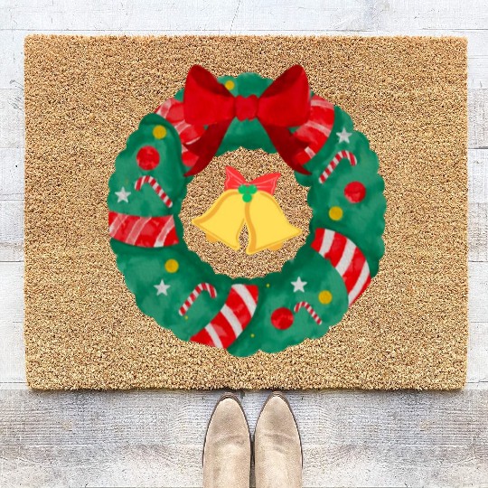 Christmas Wreath with Bells Coir Doormats