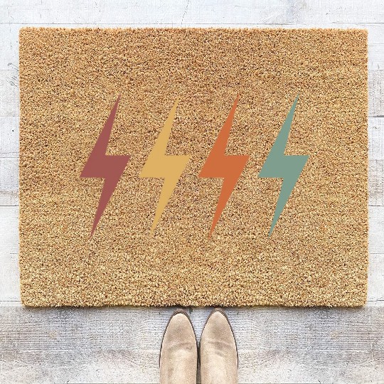retro vintage colourful lightning Bolt Coir Doormats