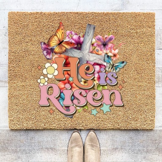 He Is Risen Christian Easter Jesus Resurrection Coir Doormats