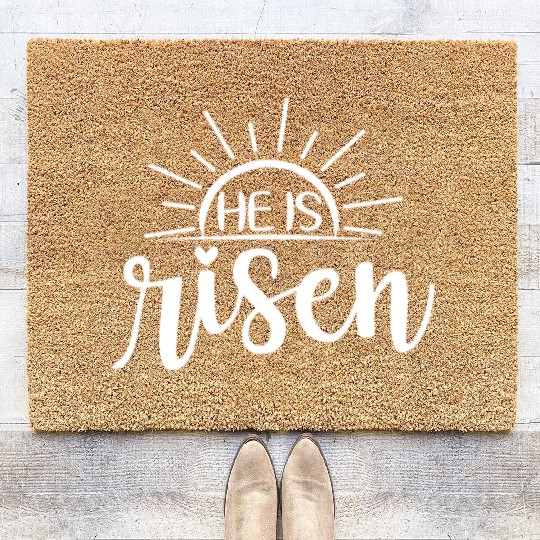 He Is Risen Sunrise Christian Easter Jesus Coir Doormats