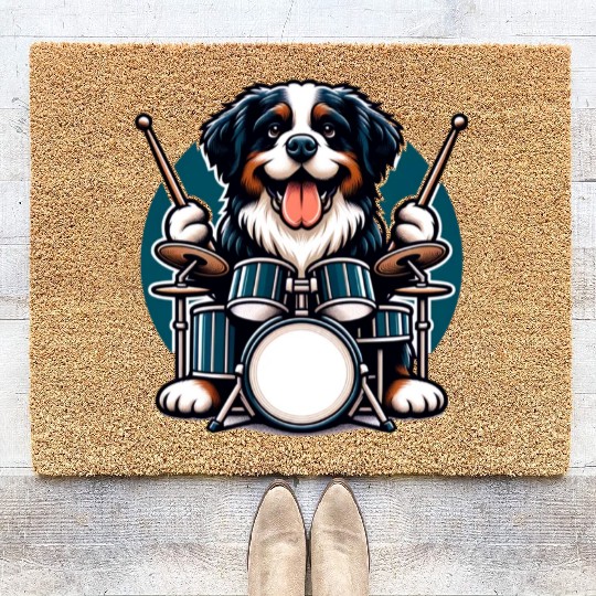 Cool Bernese Mountain Dog Drummer Design Coir Doormats