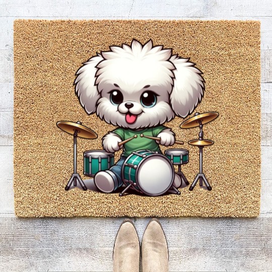 Cool Bolonka Puppy Drummer Design Coir Doormats
