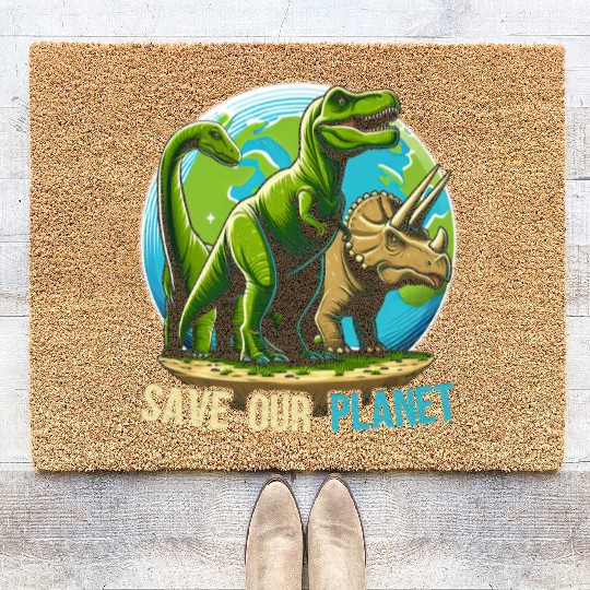 Save Our Planet Dinosaurs Kid Cute Earth Day Boys Coir Doormats