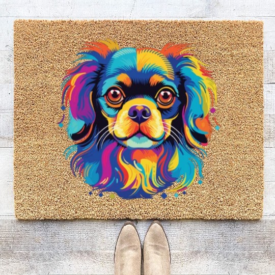 Watercolor Colorful Tibetan Spaniel Coir Doormats