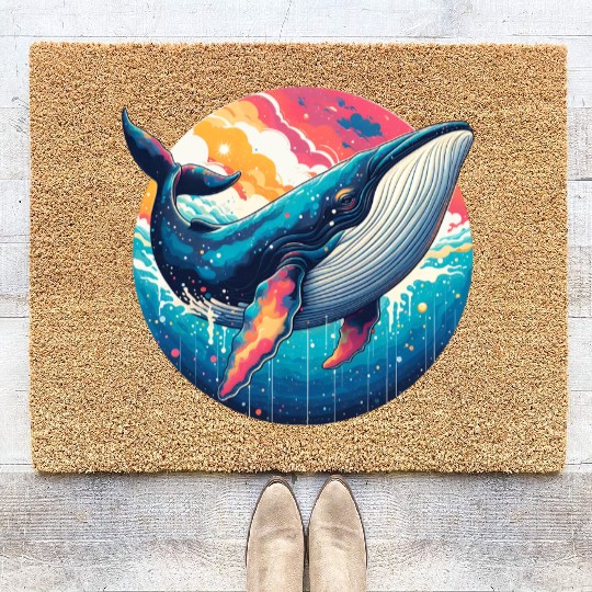 colorful whale Coir Doormats