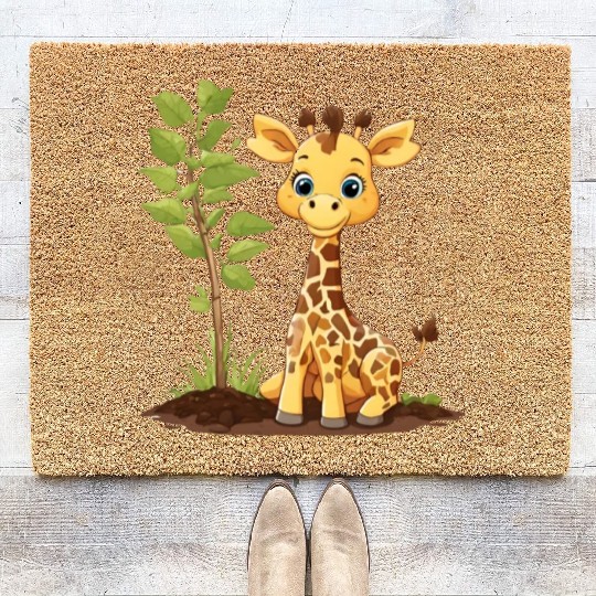 Earth Day Giraffe: Vibrant, Cute Design Coir Doormats