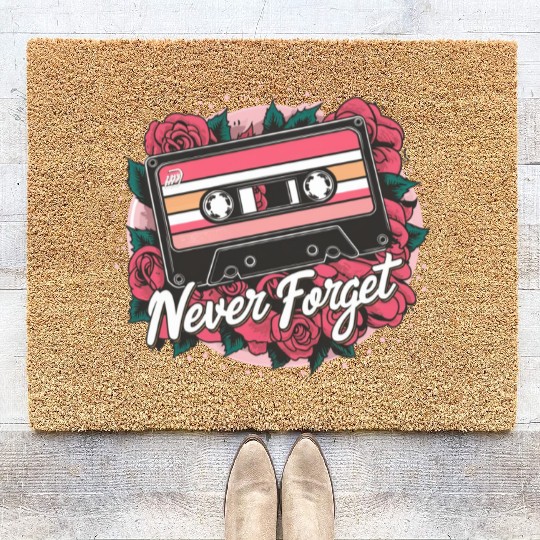 A cassette tape colored with roses never forget Coir Doormats