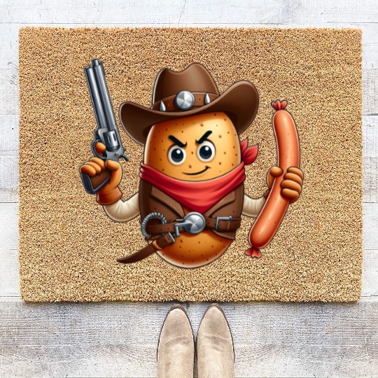 Cowboy potato with sausage gun Coir Doormats