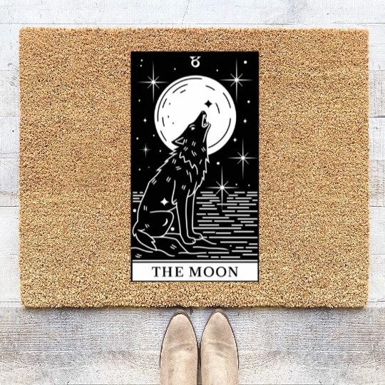 Tarot Card The Moon Wolf Howling Coir Doormats