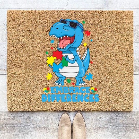 Embrace Differences T Rex Dinosaur Autism Awarenes Coir Doormats