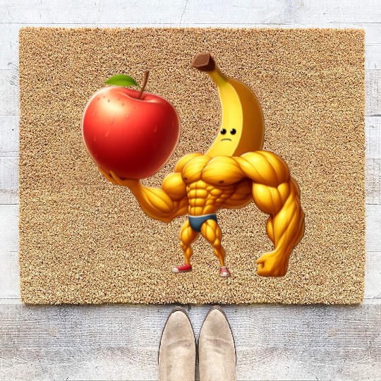 Muscular banana lifts huge apple Coir Doormats