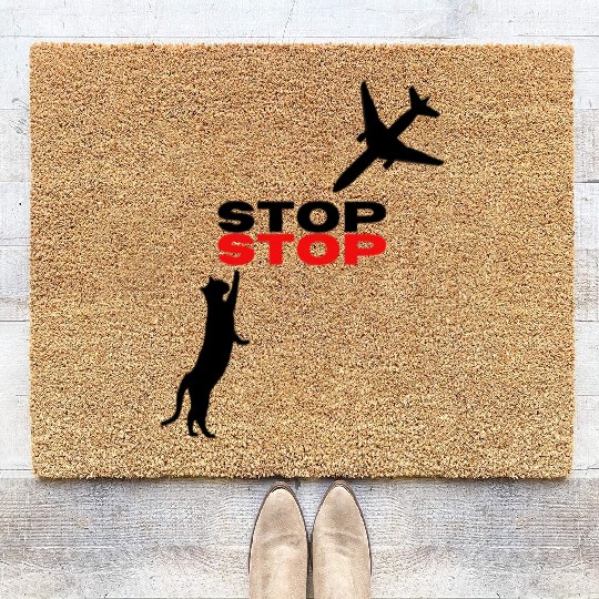 Funny Hilarious Cat Kitty Stop Airplane In Mid Air Coir Doormats