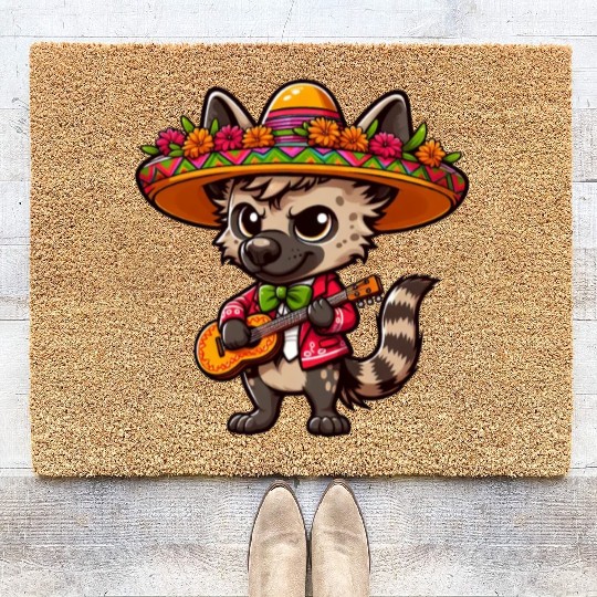 Cinco de Mayo Hyena Mariachi Guitar Coir Doormats