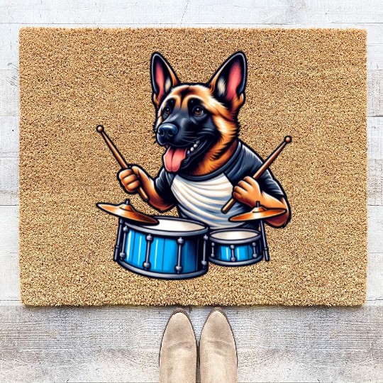 Cool Malinois Drummer Band Design Coir Doormats